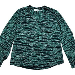 Calvin Klein Women’s Small Green Chiffon Blouse Top Sheer Career Office Classic